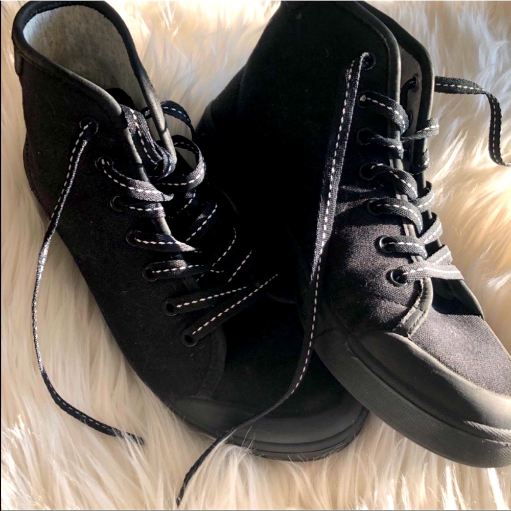 rag & bone black canvas high top sneakers.
